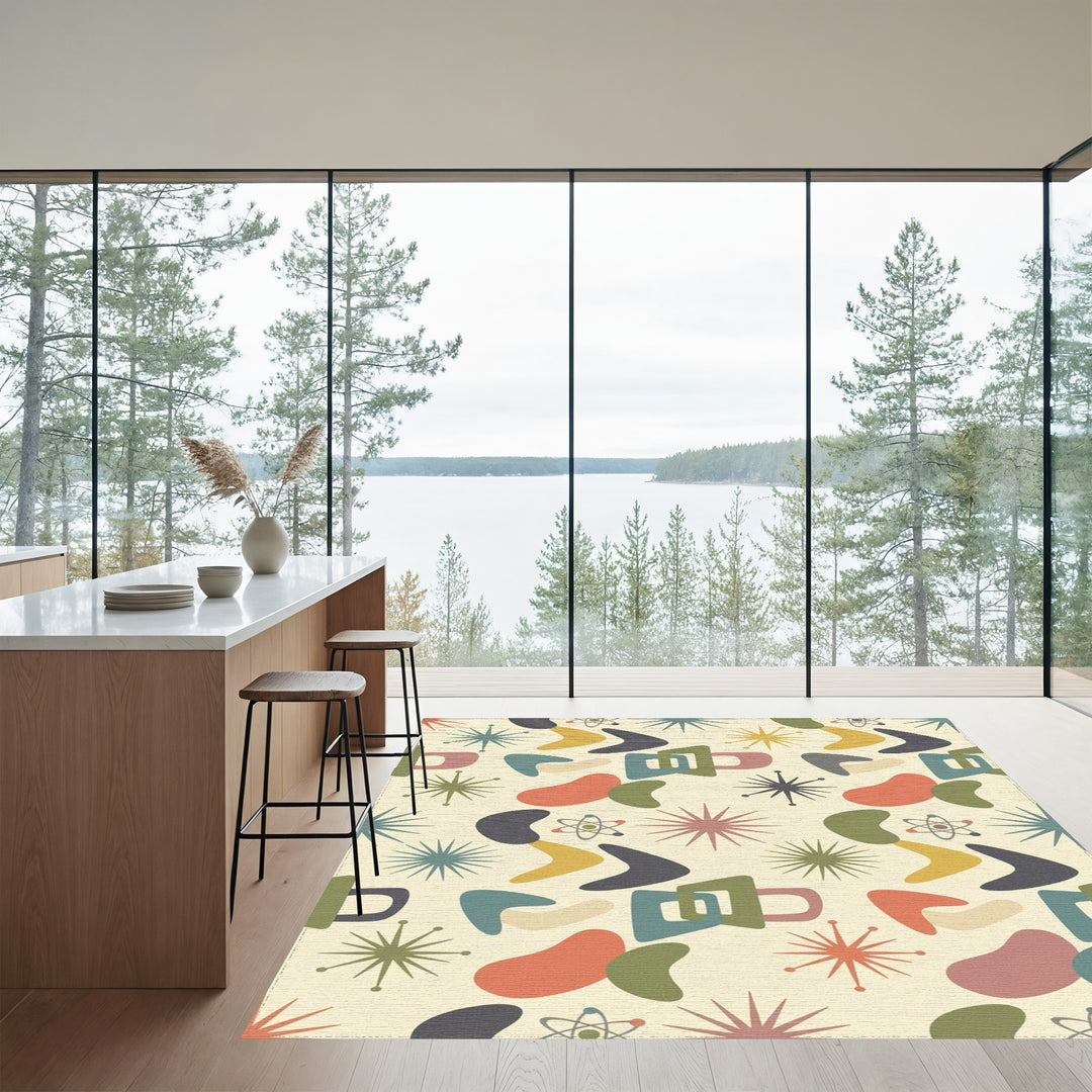 Mid-Century Starburst Atomic Boomerangs Rug