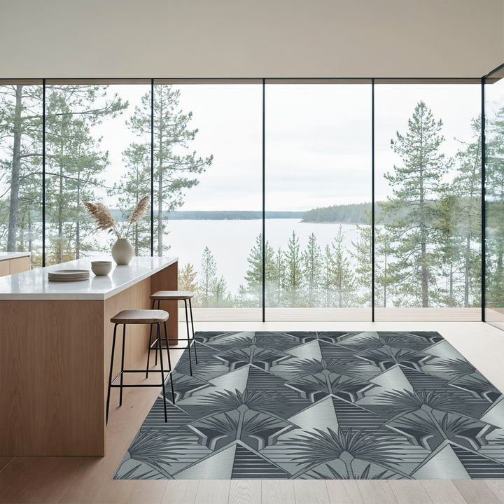 Art Deco Gray Geometric Fan Rug