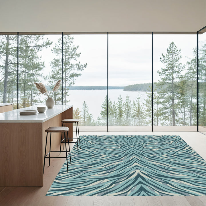 Tonal Blue Zebra Stripes Rug