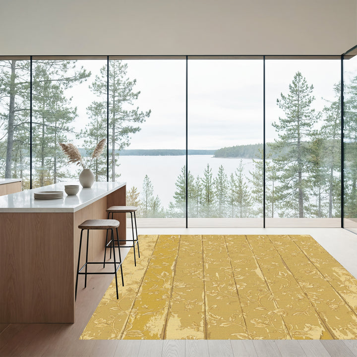 Antique Golden Floral Wood Grain Rug