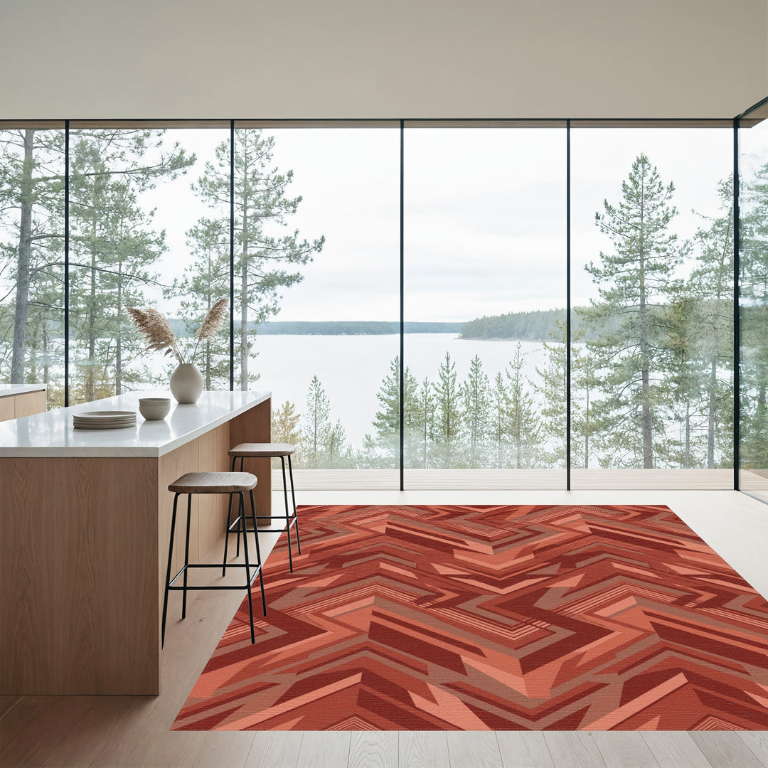 Modern Rust Chevron Zigzag Rug