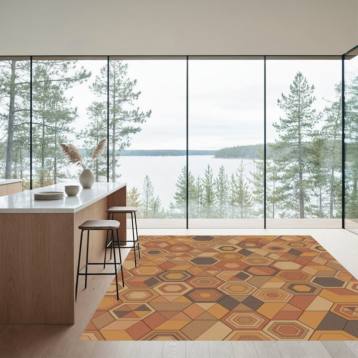 Earthy Terracotta Geometric Hexagon Art Rug