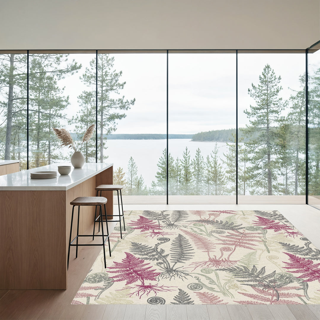 Vintage Berry Fern Botanical Illustration Rug