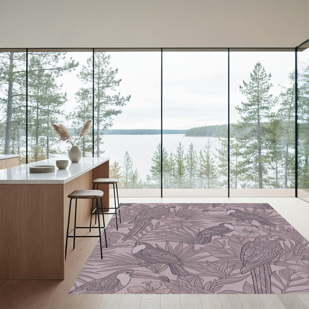 Tropical Jungle Macaw Toucan Lithograph Rug