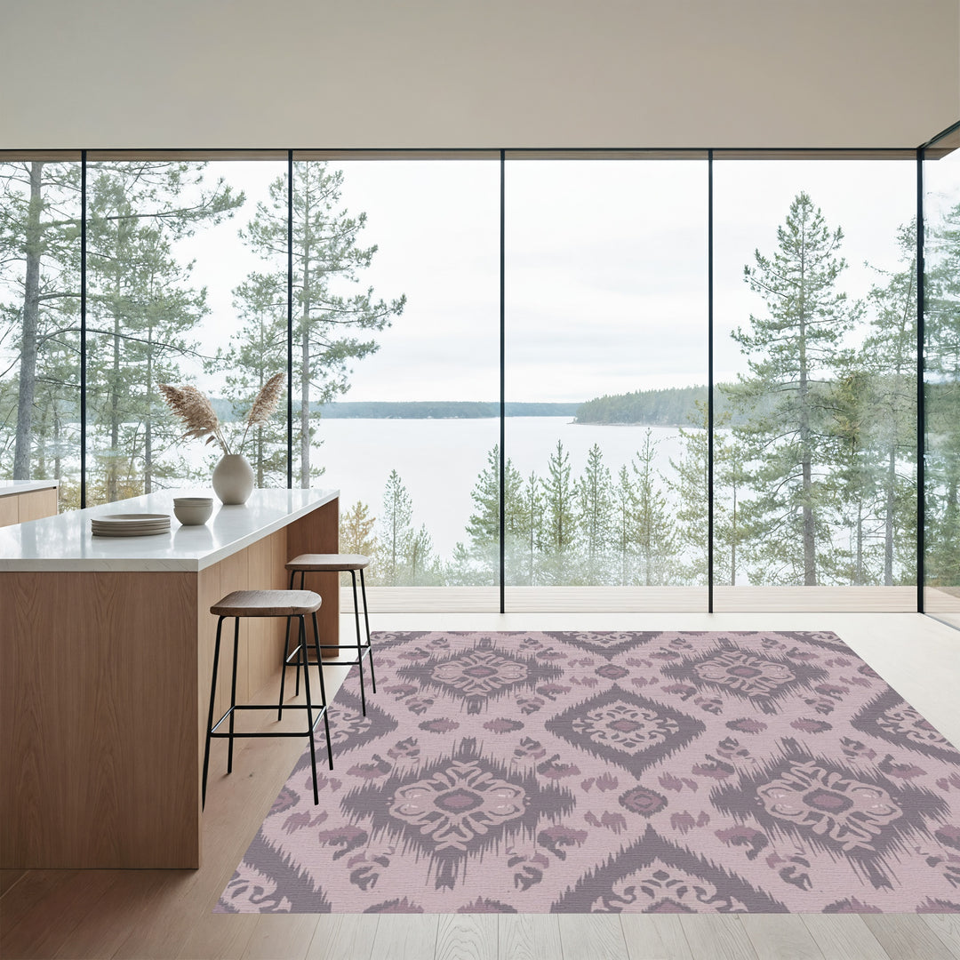 Dusty Rose Ikat Diamond Medallion Rug