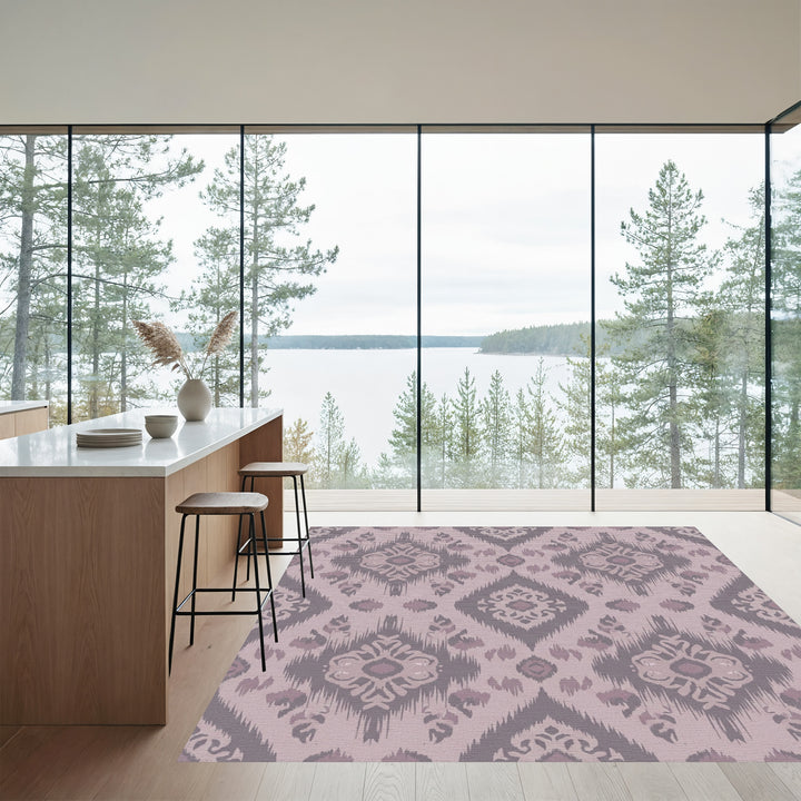 Dusty Rose Ikat Diamond Medallion Rug