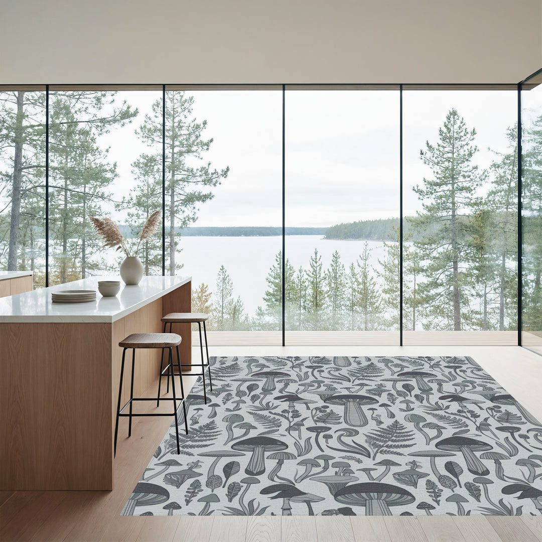 Fantasy Mushroom Forest Foliage Gray Rug