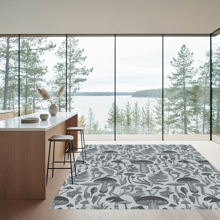 Fantasy Mushroom Forest Foliage Gray Rug