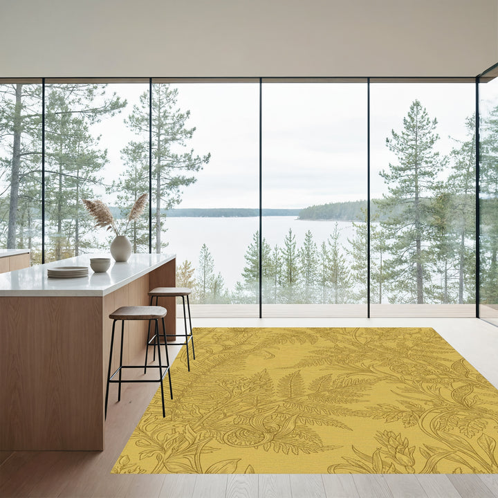 Golden Amber Fern and Floral Tapestry Rug