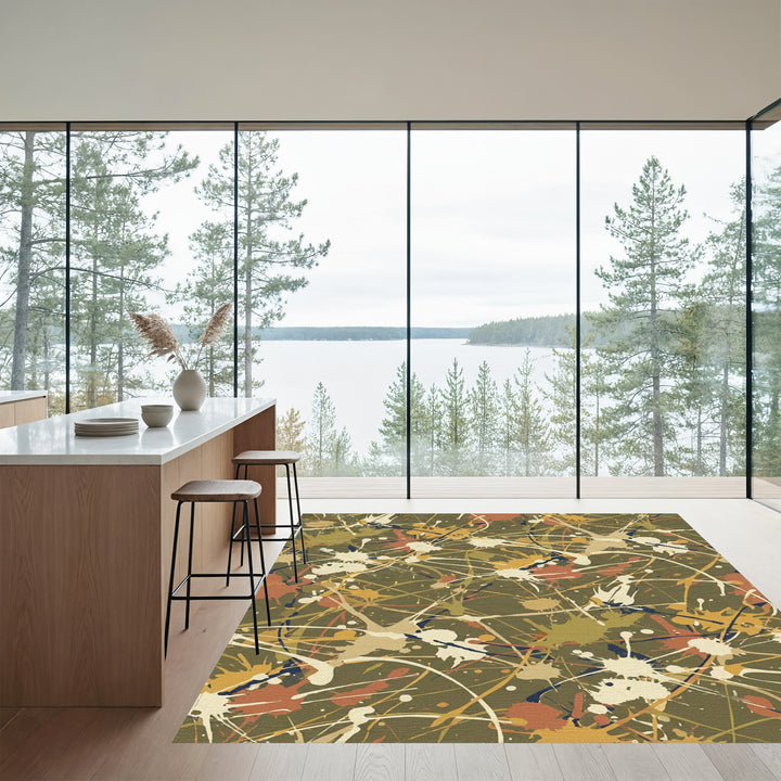 Earthy Camouflage Splatter Paint Splash Rug
