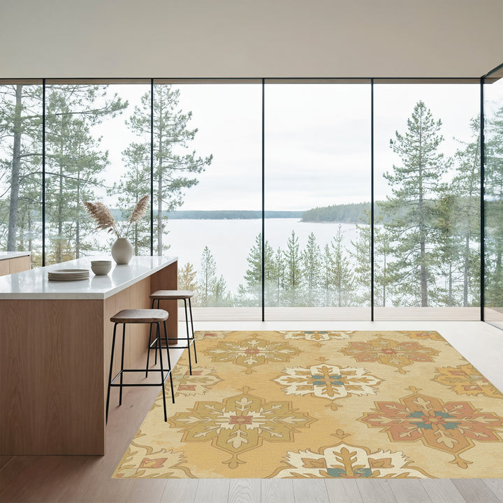 Golden Ochre Floral Starburst Medallion Rug