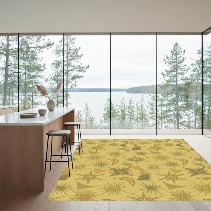 Retro Yellow Starburst Boomerang Rug