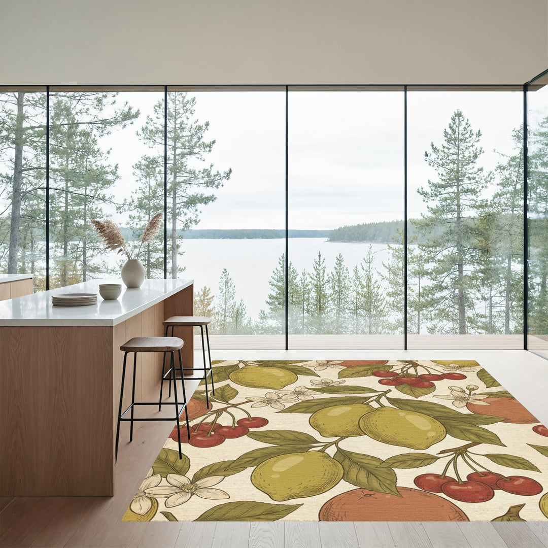 Vintage Citrus Cherry Blossom Arrangement Rug
