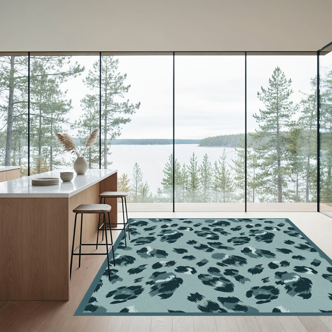 Teal Dusty Leopard Spots Rug