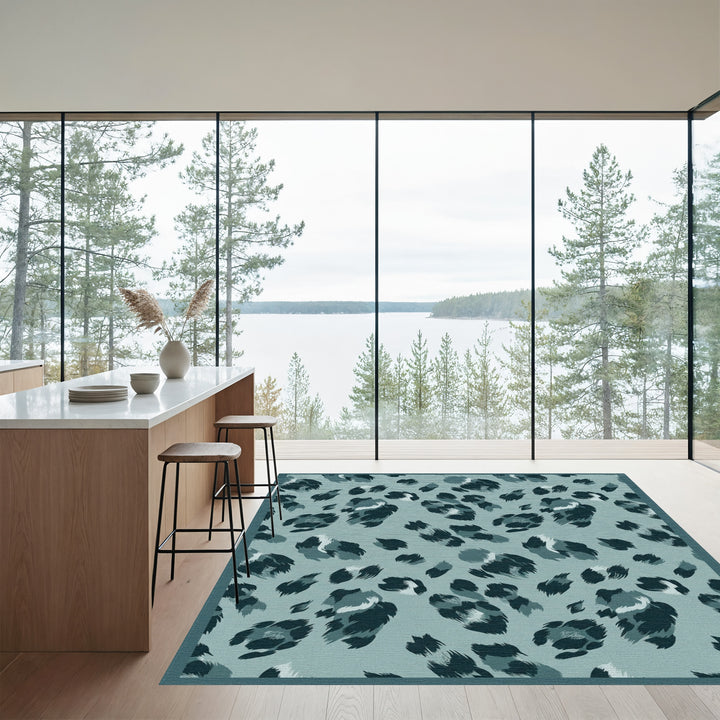 Teal Dusty Leopard Spots Rug