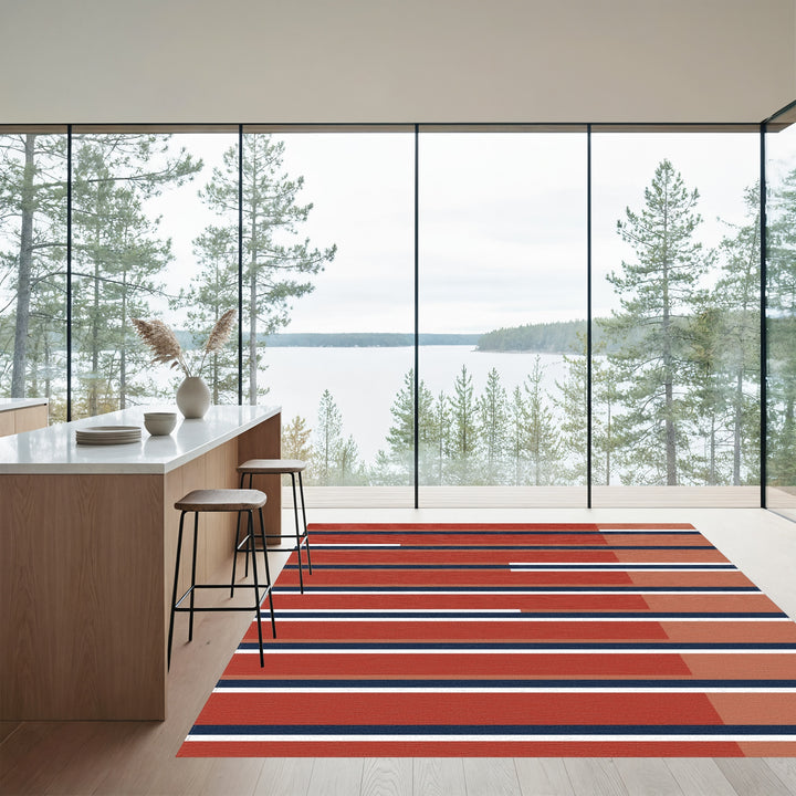 Earthy Red Navy Stripe Collage Rug
