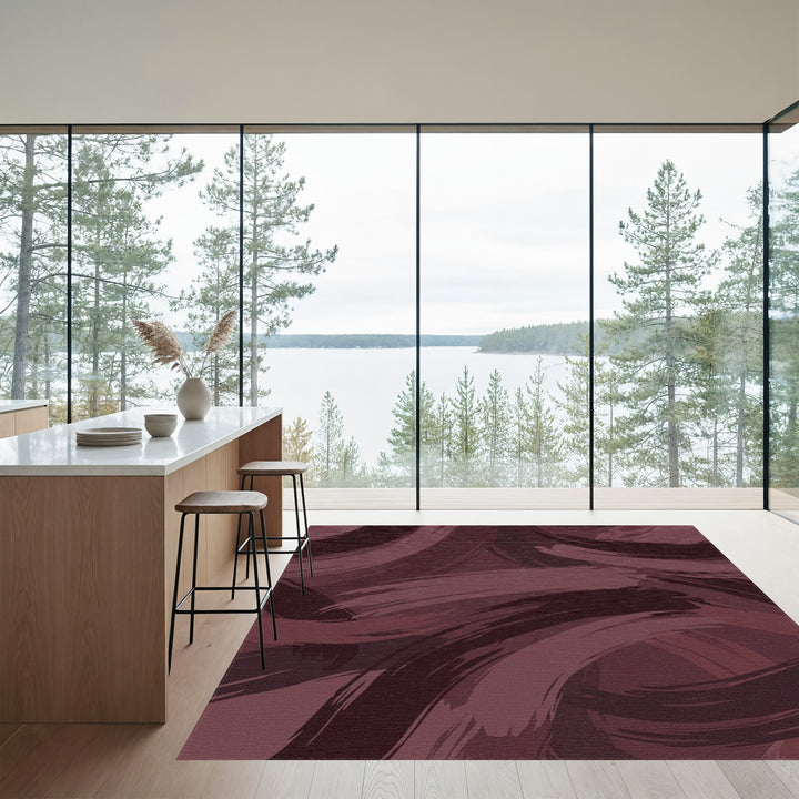 Warm Burgundy Brush Stroke Swirls Rug