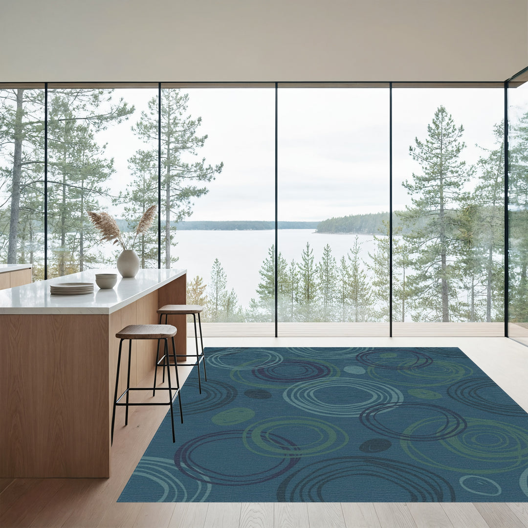 Navy Blue Swirling Circles Abstract Rug