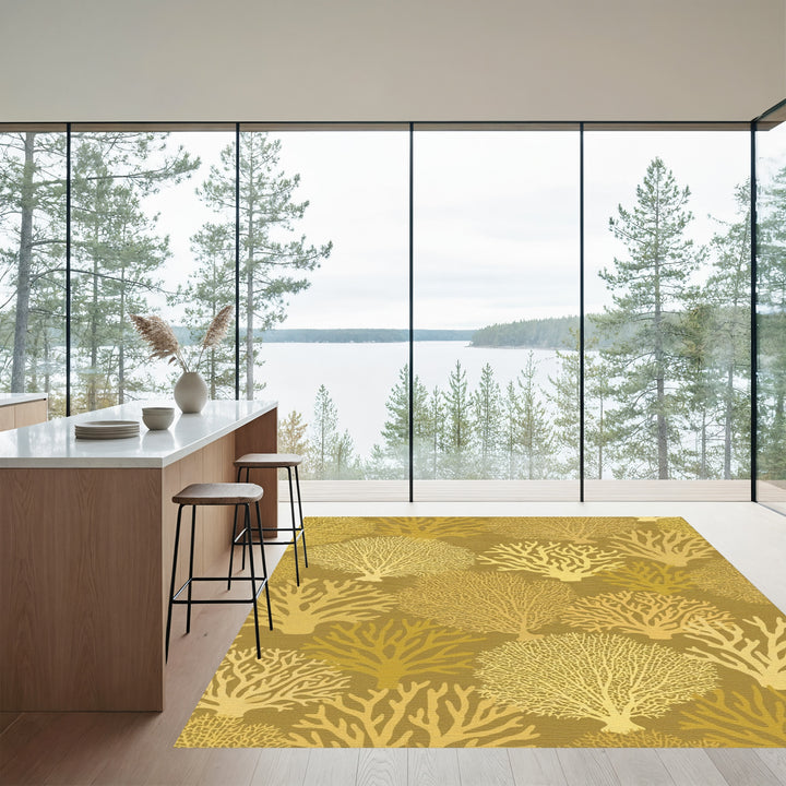 Golden Coral Fan Abstract Arrangement Rug