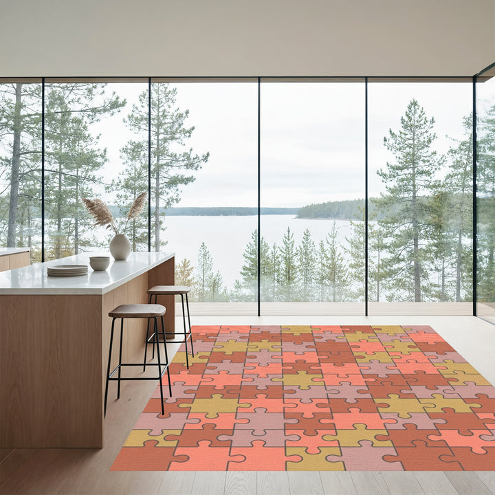 Terracotta Coral Puzzle Pieces Rug
