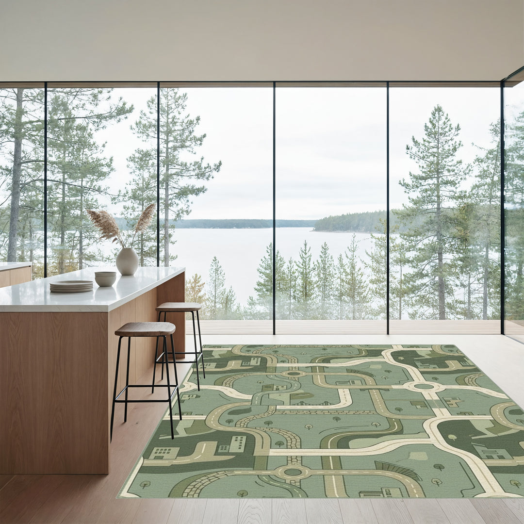 Urban Roadway Network in Sage Greens Rug