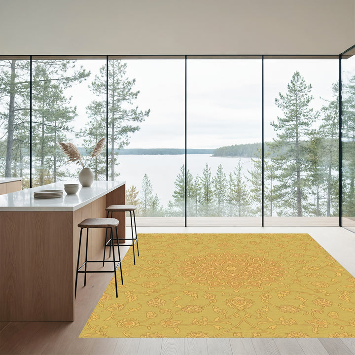 Golden Ochre Floral Medallion Vines Rug