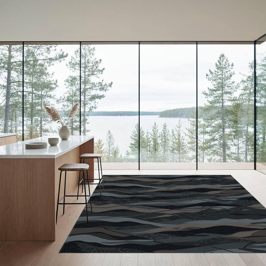 Dark Earthy Tone Layered Landscape Waves Rug