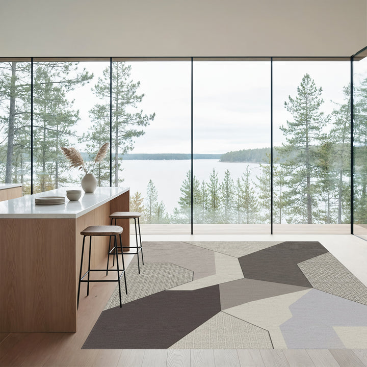 Neutral Toned Geometric Interlocking Shapes Rug