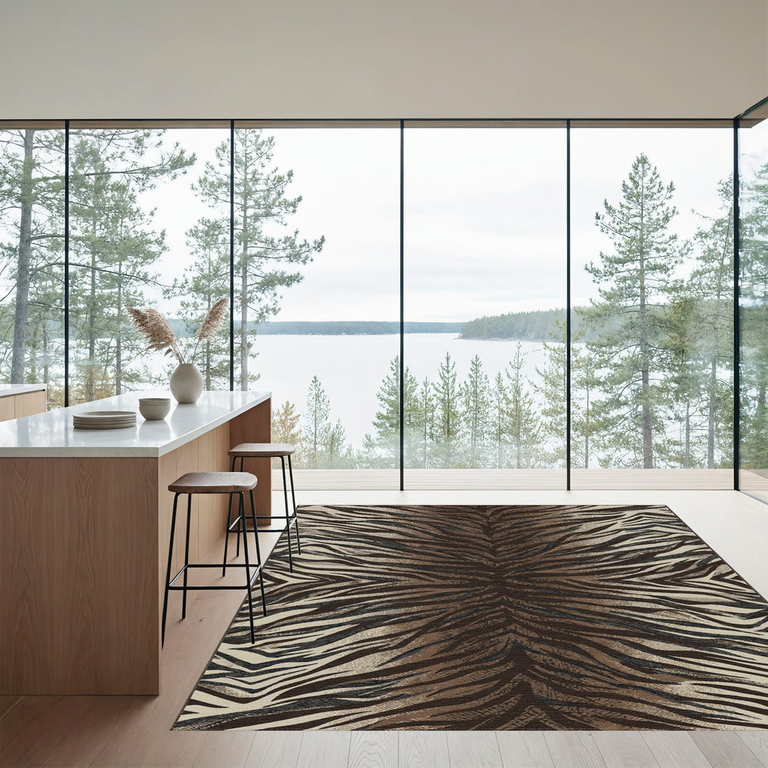 Brown Tiger Stripe Animal Print Rug