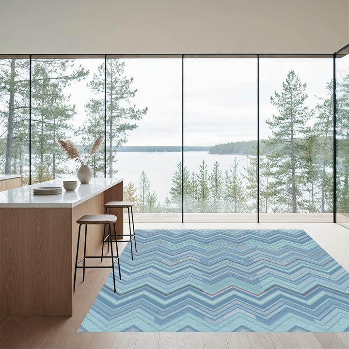 Abstract Blue Zigzag Geometric Rug