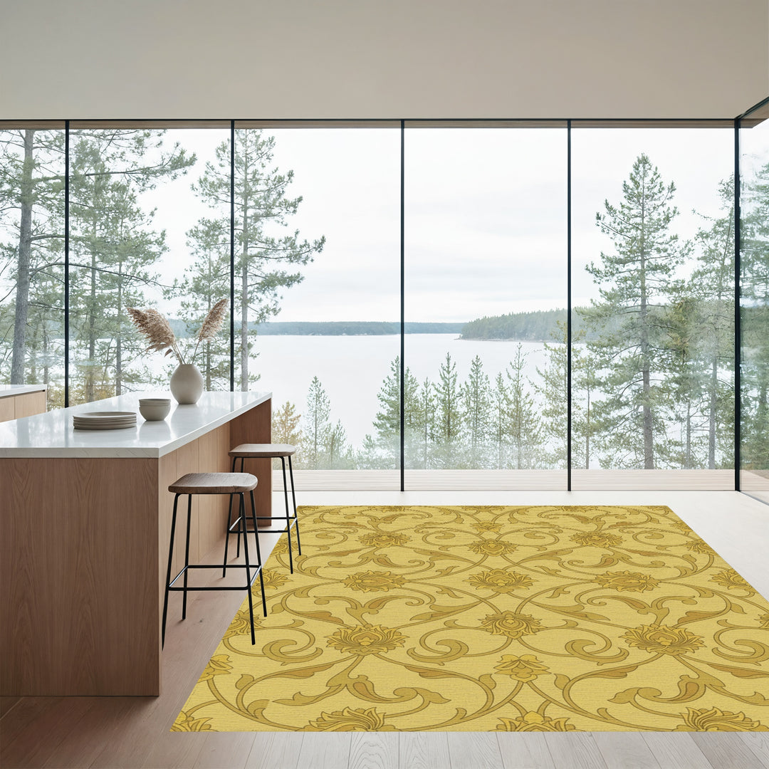 Golden Floral Arabesque Vine Rug
