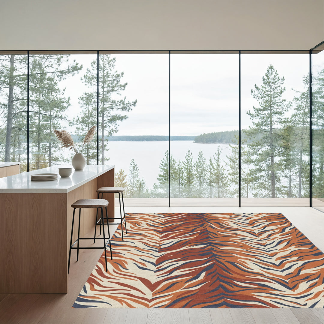 Terracotta Navy Cream Tiger Stripe Rug