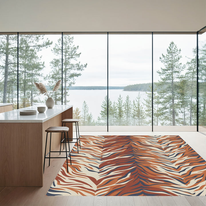 Terracotta Navy Cream Tiger Stripe Rug