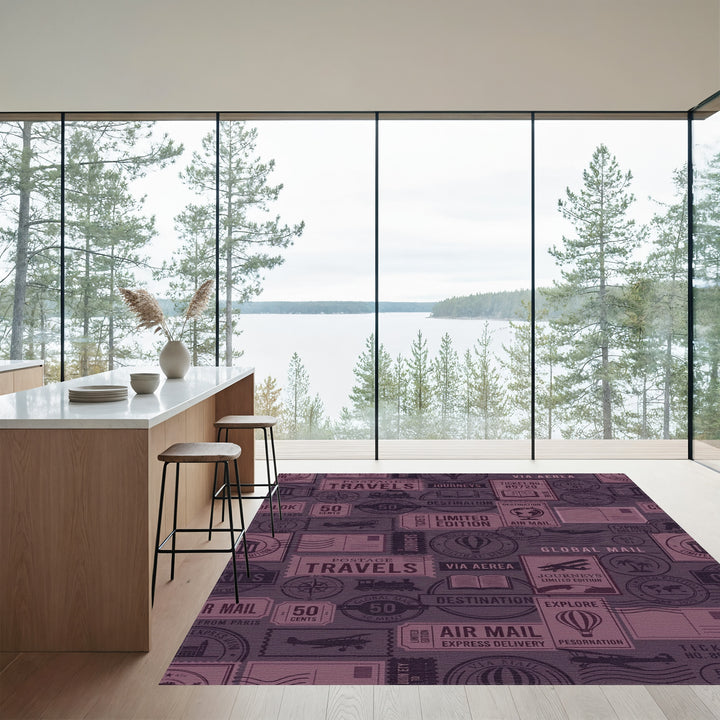 Vintage Travel Postmark Collage Rug