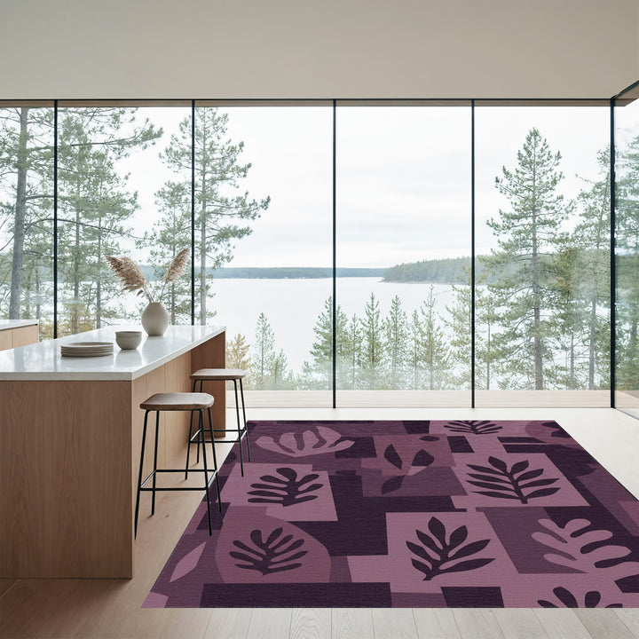Modern Plum Botanical Collage Rug