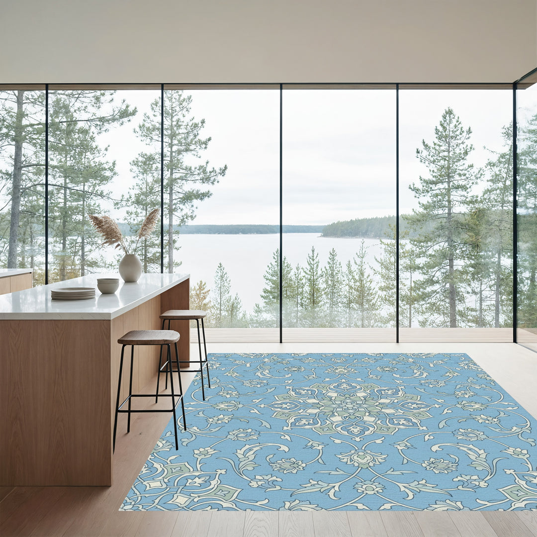 Light Blue Floral Mandala Arabesque Rug