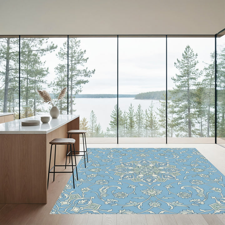 Light Blue Floral Mandala Arabesque Rug
