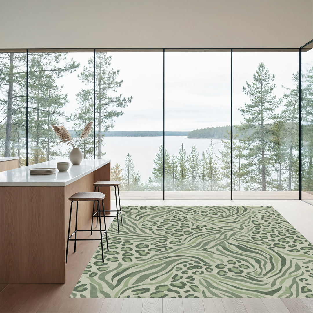 Earthy Green Animal Print Blend Rug
