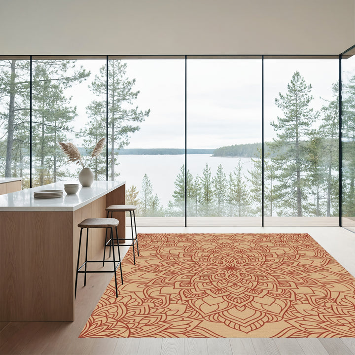 Terracotta Floral Mandala Outline Rug