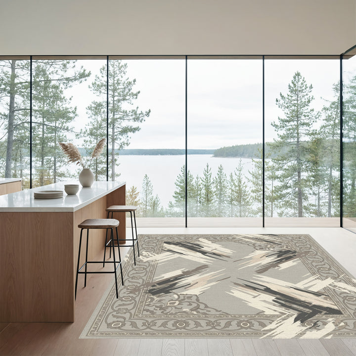 Neutral Abstract Brushstroke Medallion Rug