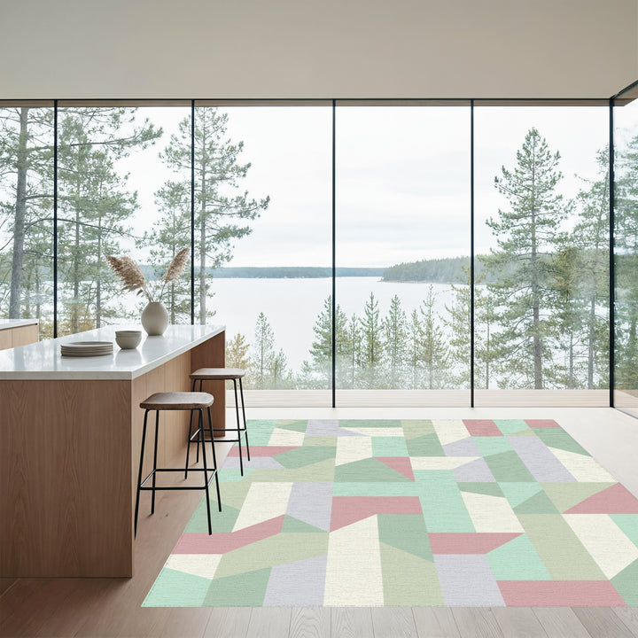 Pastel Geometric Interlocking Block Rug