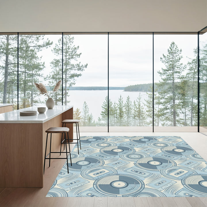Retro Blue Vinyl Cassette Collection Rug