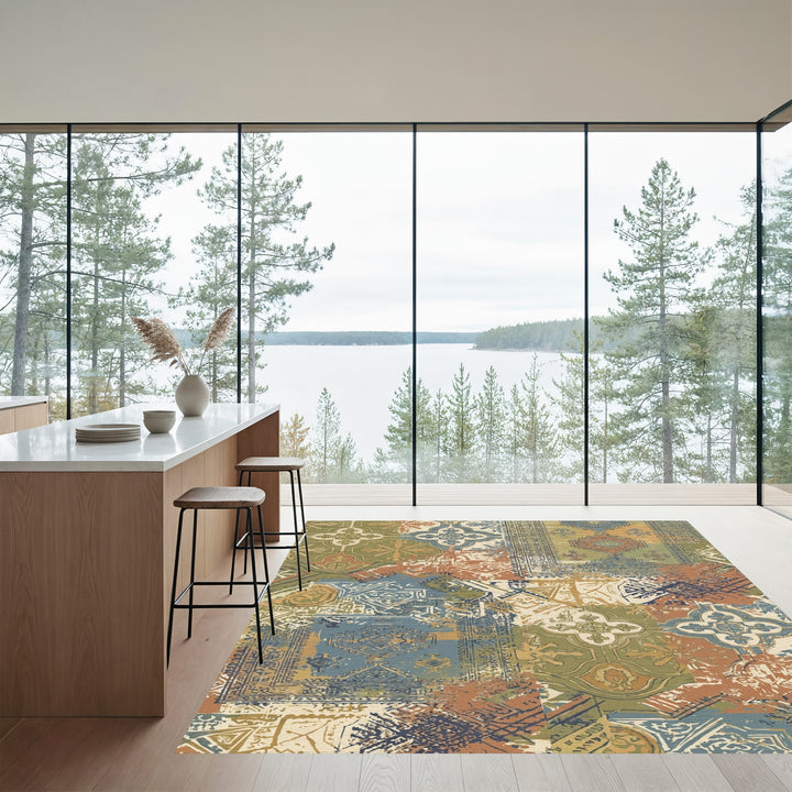 Distressed Earth Tone Medallion Patchwork Rug