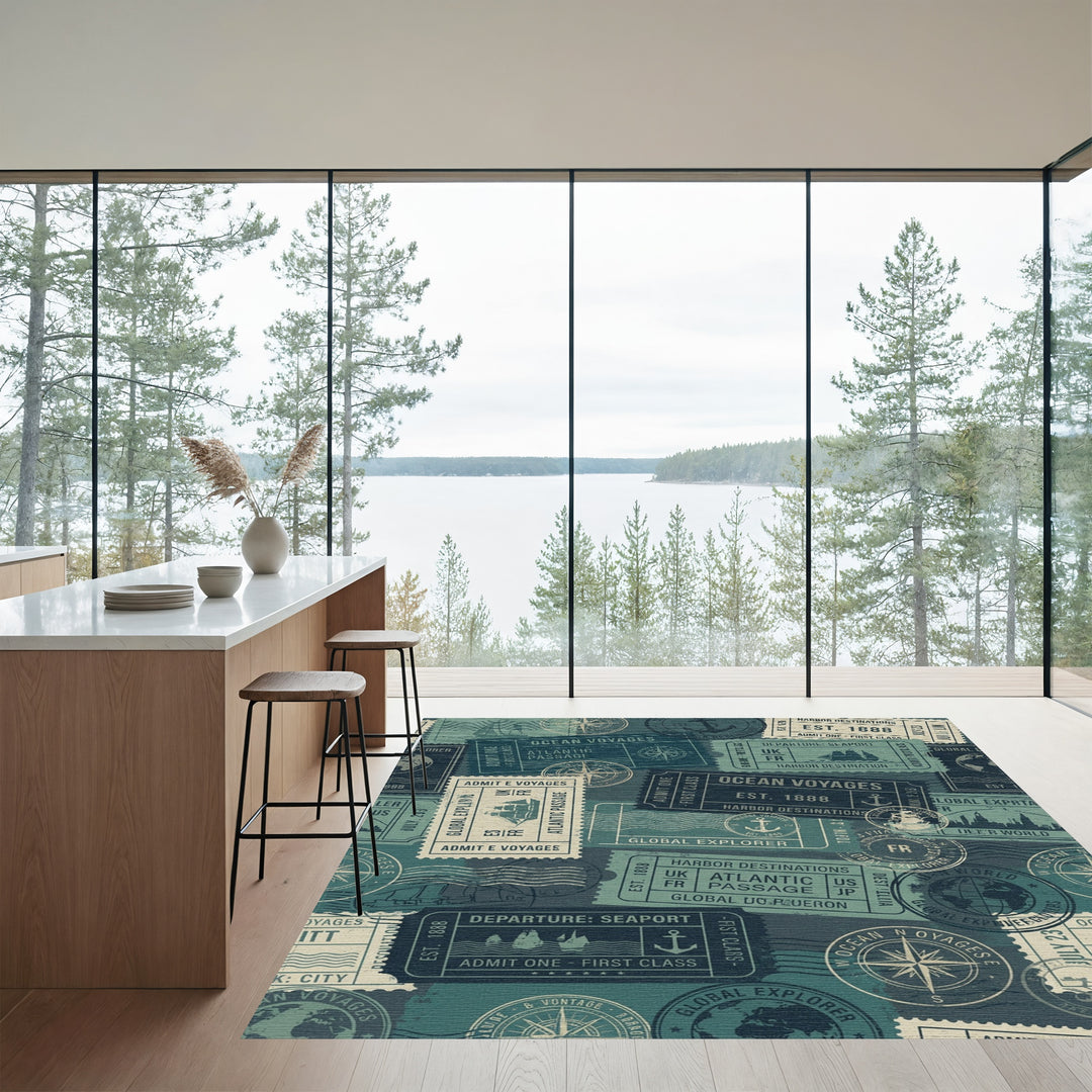 Ocean Voyages Stamps Collage Rug
