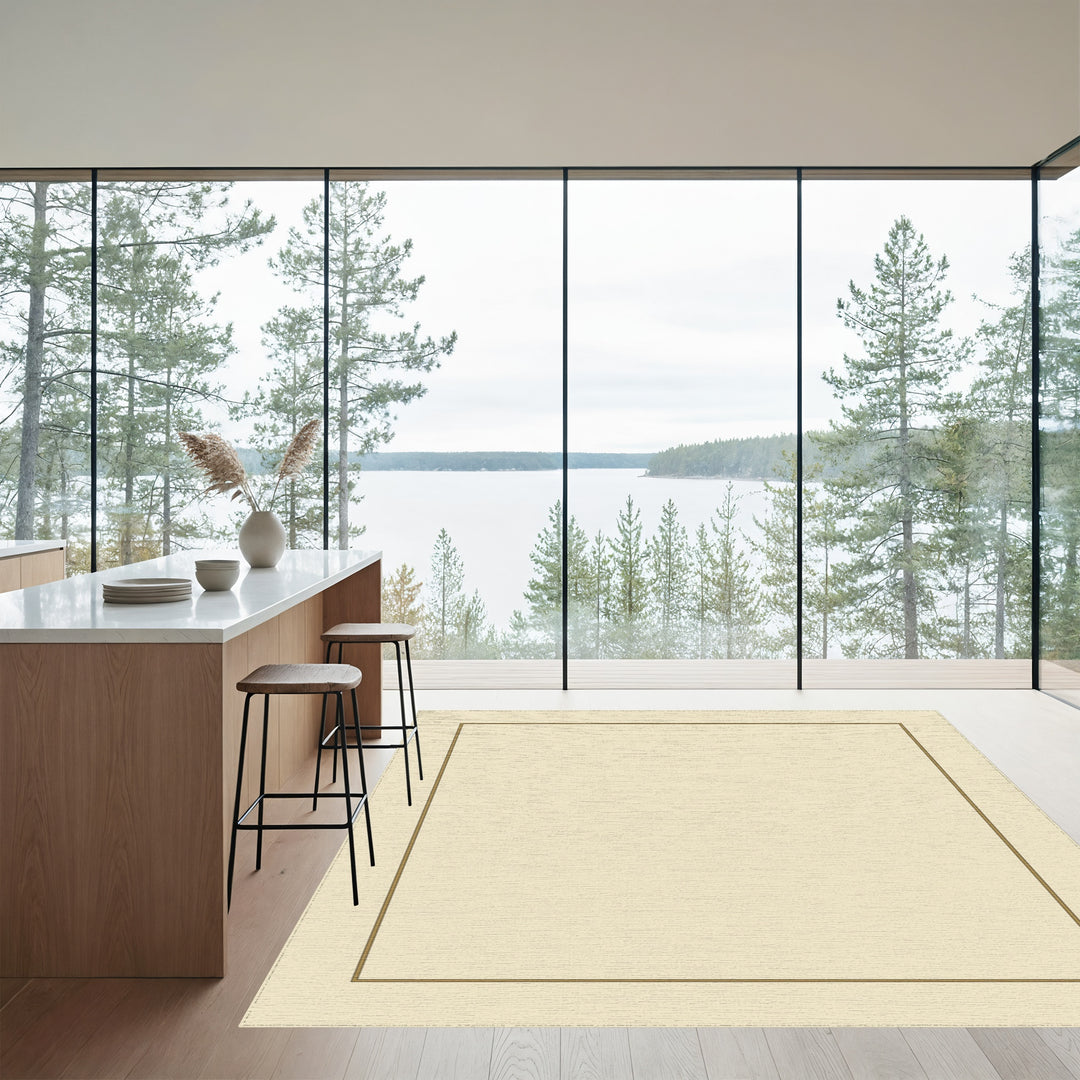 Cream Minimalist Golden Square Outline Rug
