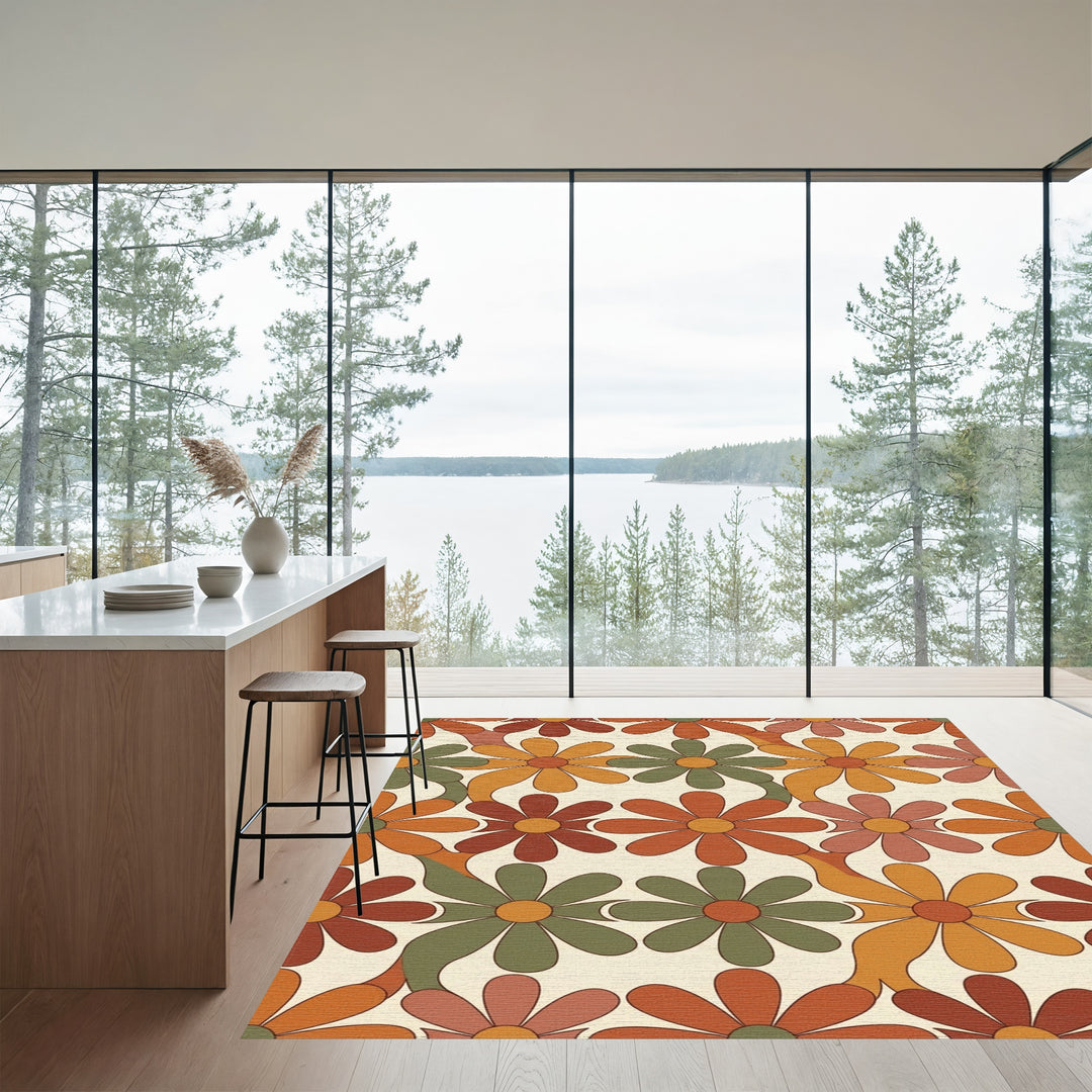 Groovy Retro Floral Field Rug