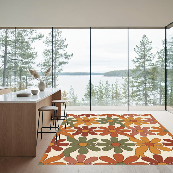Groovy Retro Floral Field Rug
