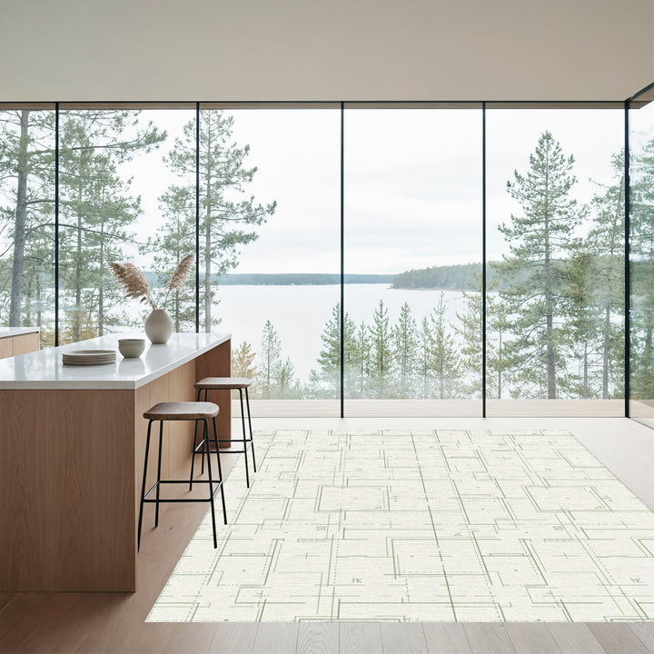 Architectural Blueprint Grid Square Rug