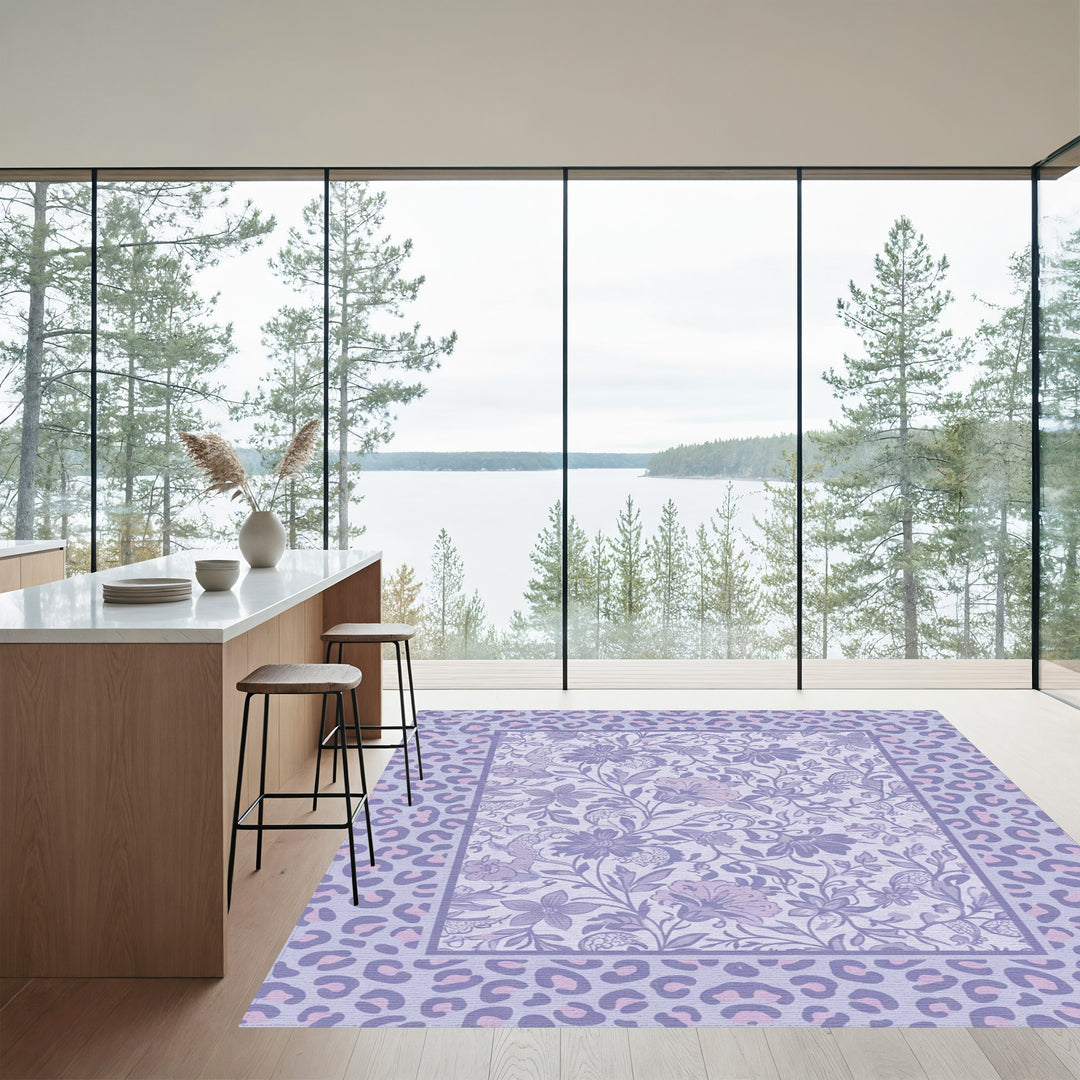 Lavender Floral Leopard Frame Rug