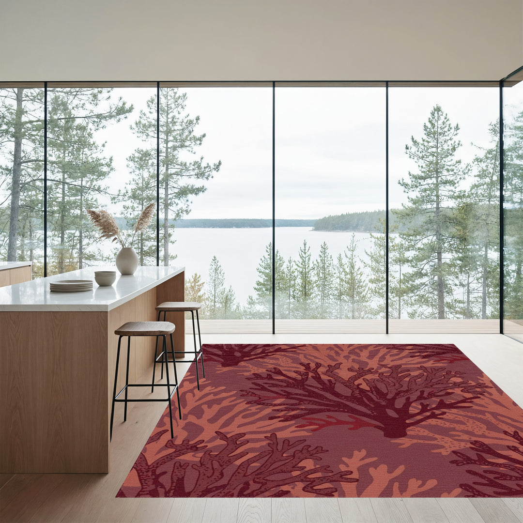 Deep Red Coral Organic Texture Rug